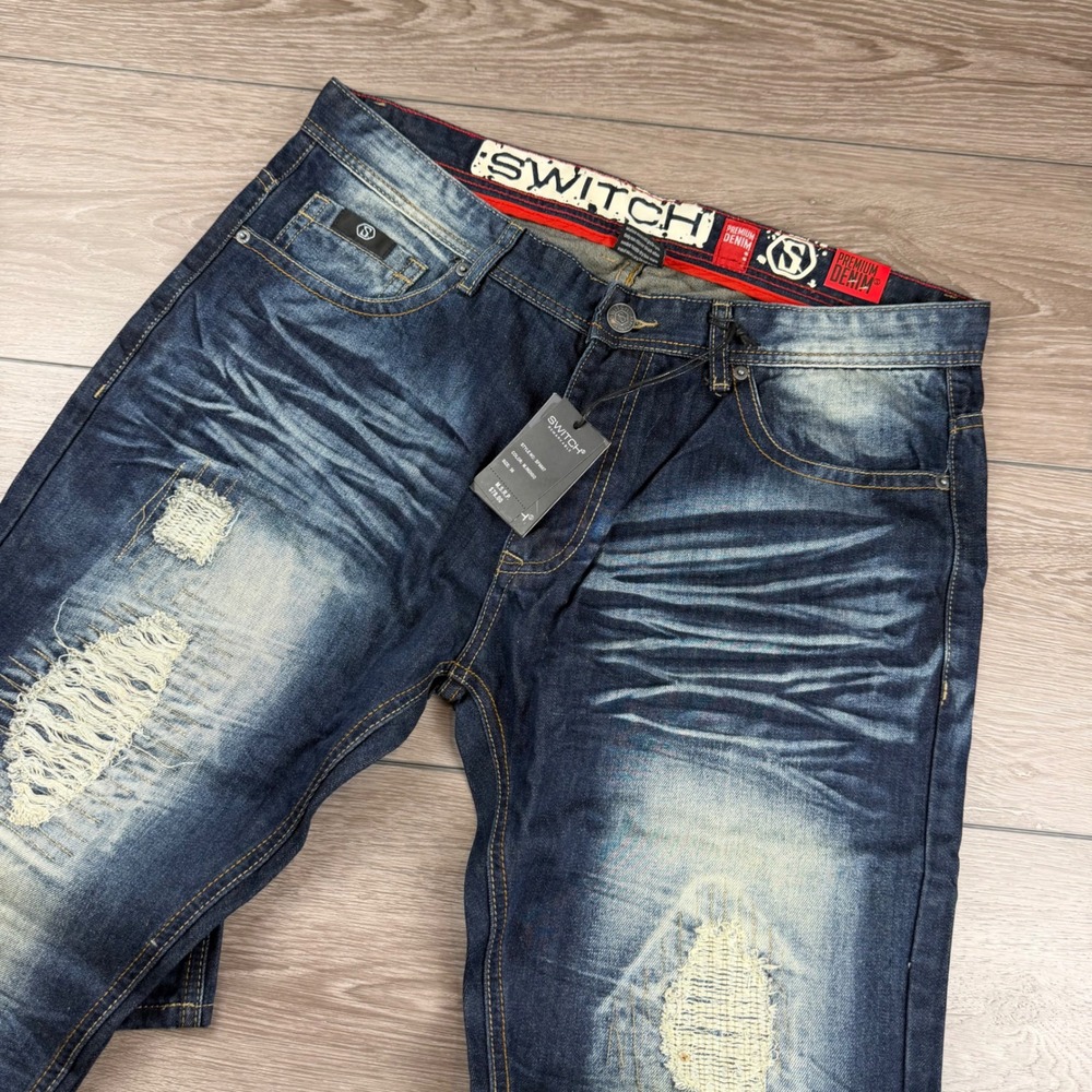 Switch Remarkable Mens Jeans Distressed Straight Leg Indigo Blue 36x30 NWT
